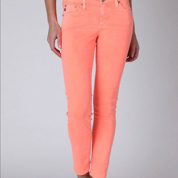 AG The Stevie Ankle slim neon coral straight jeans - Picture 1 of 7